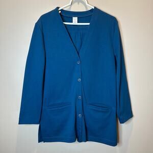 Lands' End Blue Button Up Cardigan & Matching Skirt Set Womens Petite Size MP